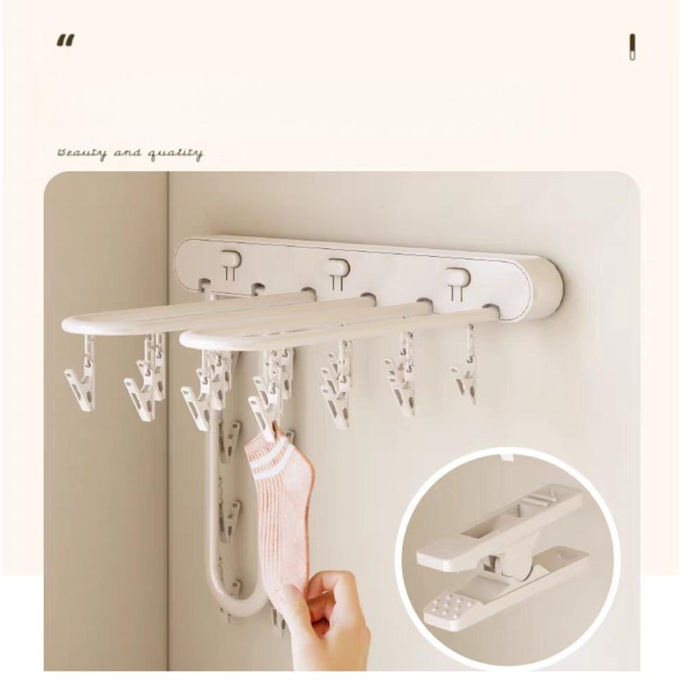 Folding Clothes Drying Rack - Wall-mounted Clothes Hanger with Clips, Space-saving Vertical Drying System, Suitable for Indoor / Balcony / Shower Room Use.