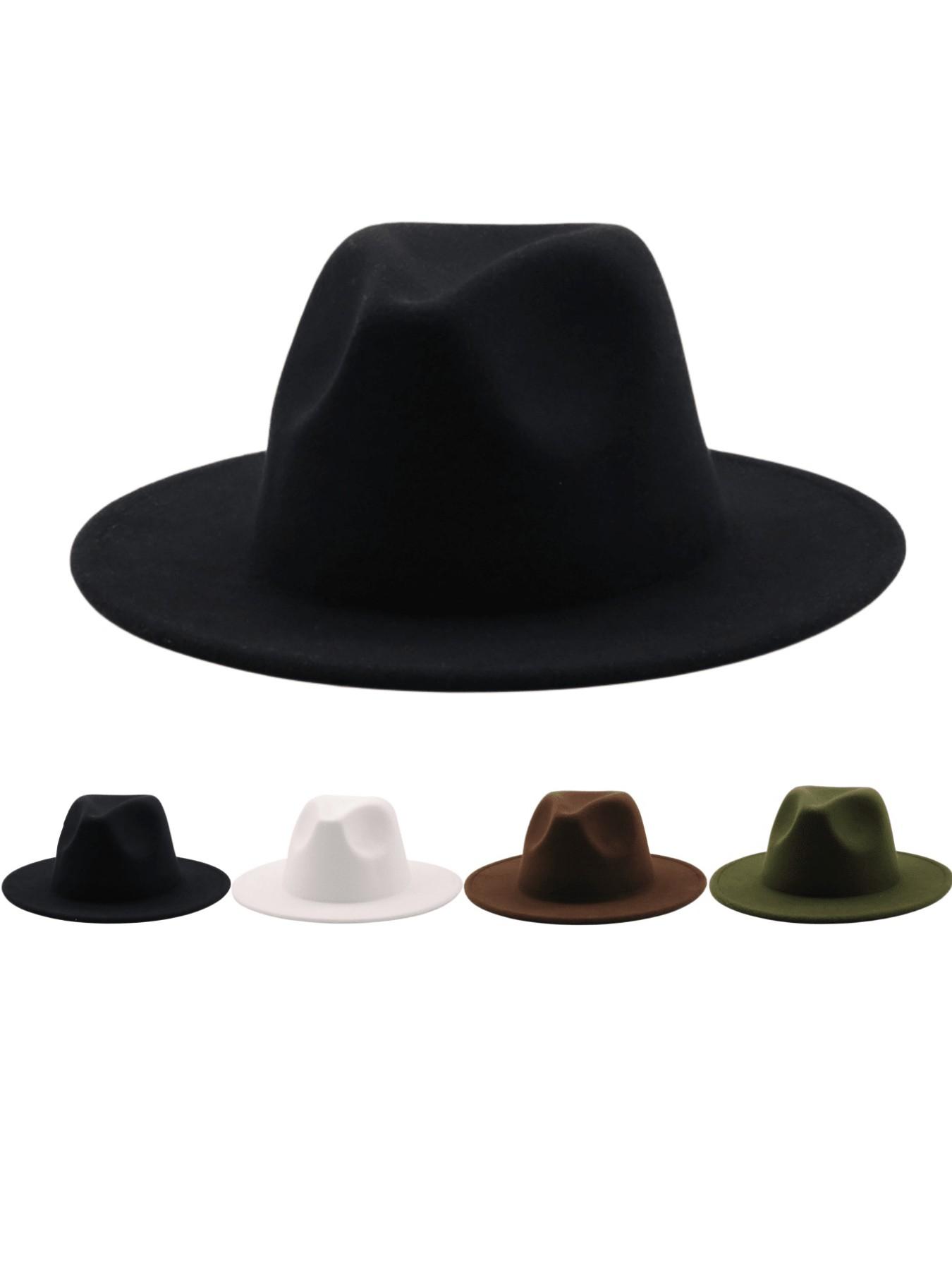 New Plain Brim Wool Hat, Elegant Fitted Jazz Hat, Vintage Cowboy Hat, All-Seasons Fashion Accessory, 1pcs