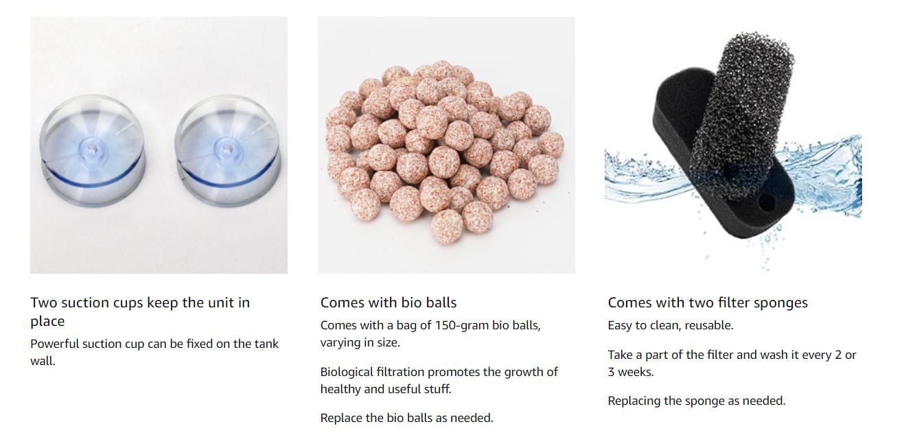 hygger 150GPH Turtle Filter with 2 Sponges & Bio Ball, 3-in-1 Water Circulation Draining Bio Filtration Amphibian Tank Filter 5 to 50 Gallon for Reptile Frog