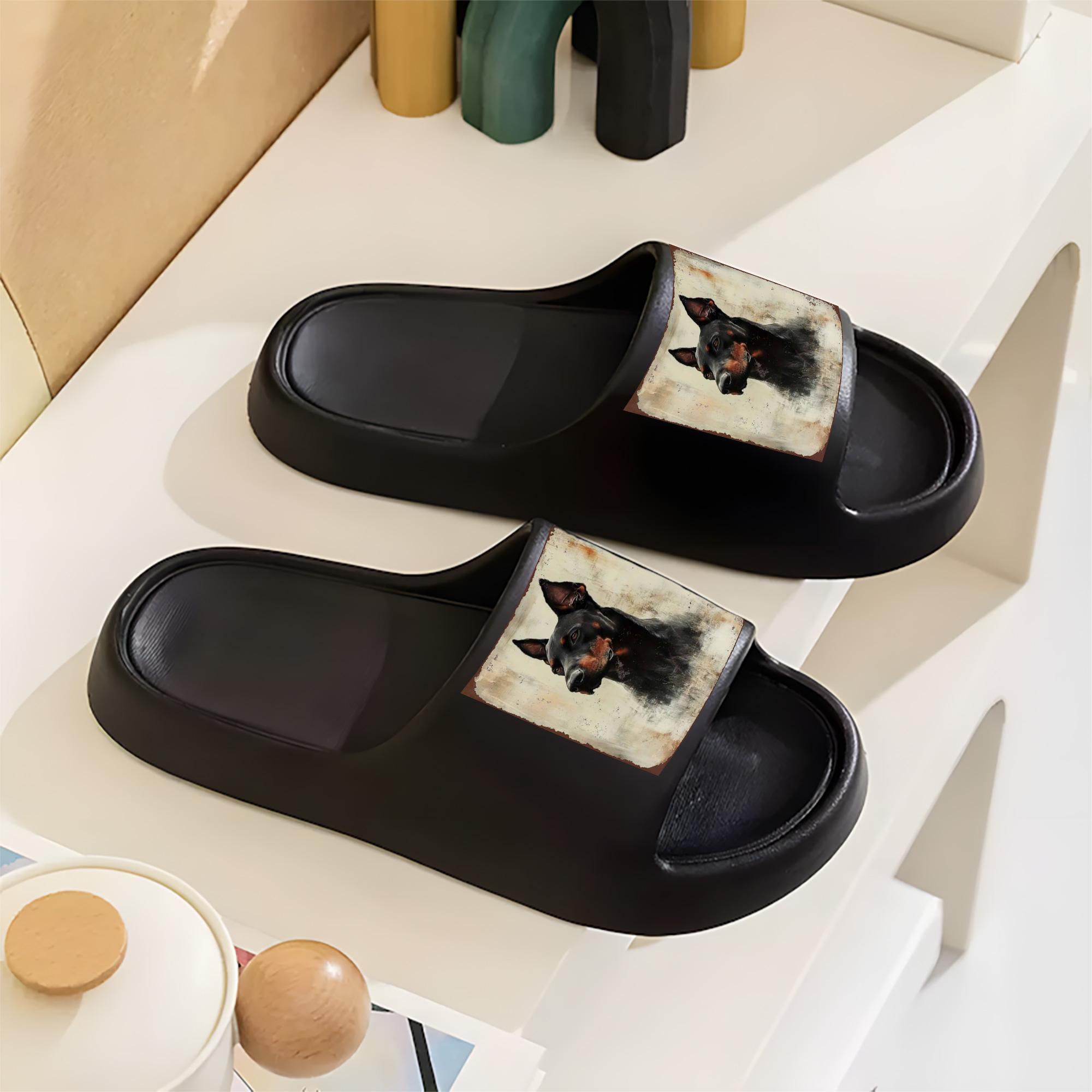 Doberman Pinscher Portrait Print Slippers for Dog Lovers Comfortable Indoor Footwear with Vintage Animal Art Design Non-Slip Sole Soft Fleece Lining Pet Themed Home Shoes for Men Women