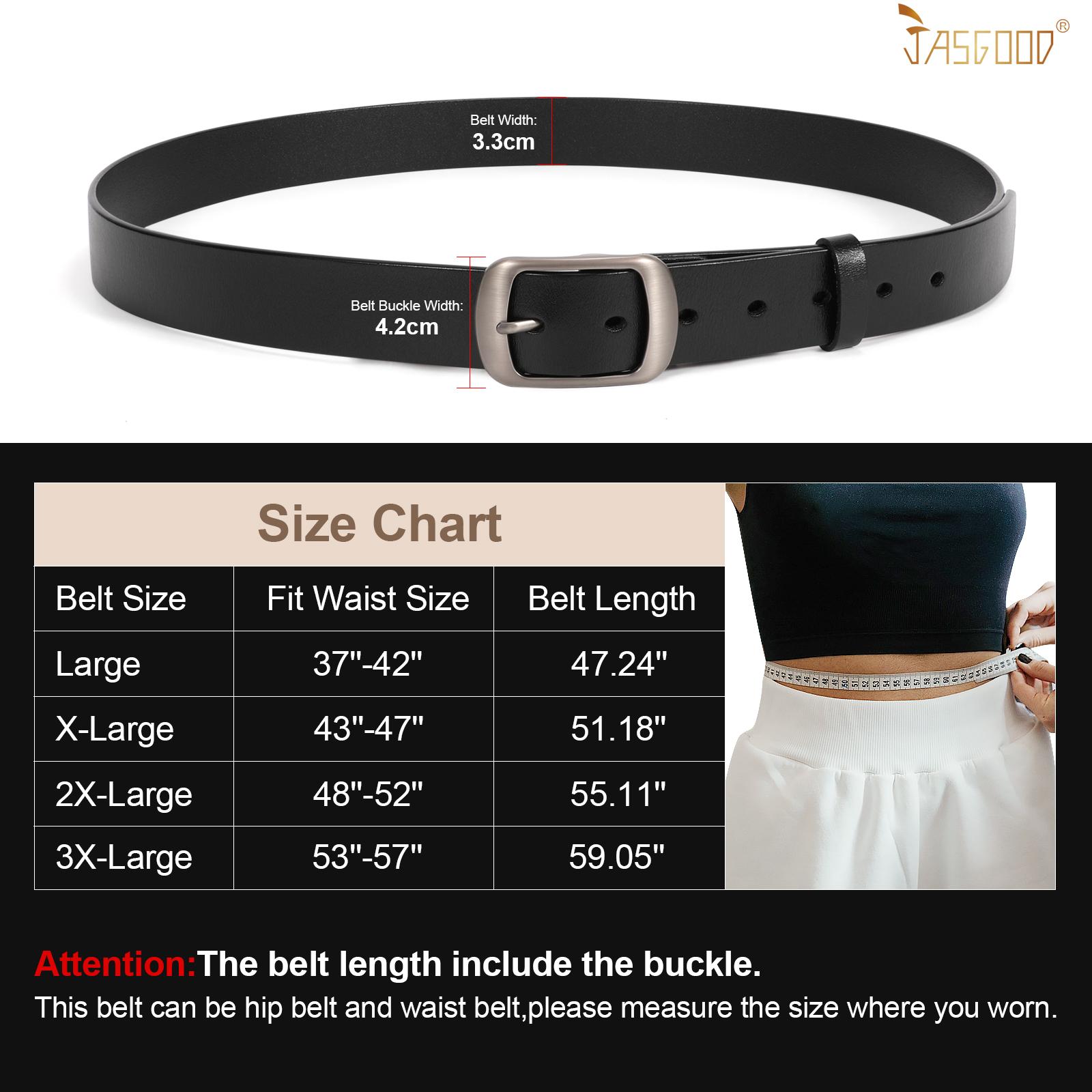 JASGOOD Plus Size Women Leather Belt Black Casual Waist Belt with Metal Pin Buckle for Jeans Pants
