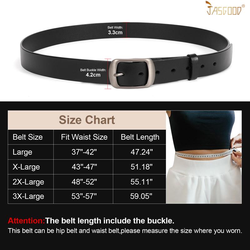 JASGOOD Plus Size Women Leather Belt Black Casual Waist Belt with Metal Pin Buckle for Jeans Pants