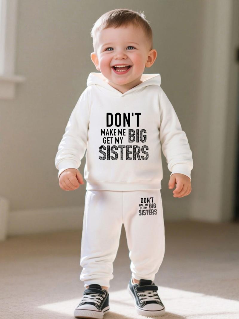 Newborn Baby Boy Girl Hoodie Set, Long Sleeve Cartoon Letter Print Romper Pants, Casual Fashion Infant Clothing for Daily Wear