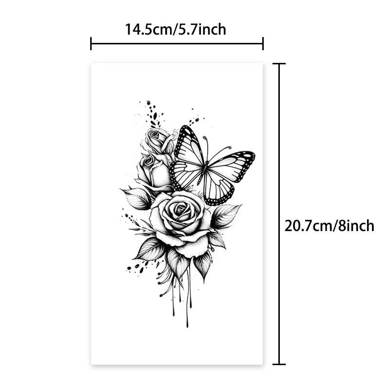 Butterfly and Rose Waterproof Temporary Tattoo, Long-Lasting Realistic Fake Tattoo for Men and Women, Arm and Leg Tattoos