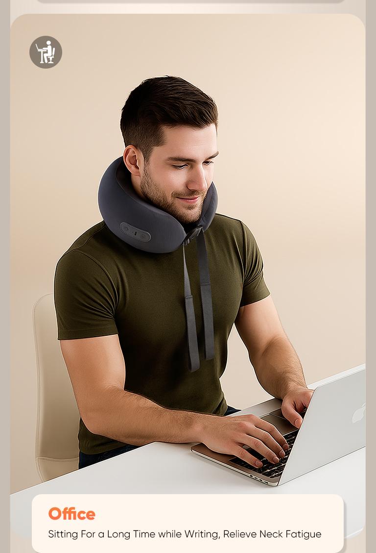 CINCOM U-Shaped Neck Massager Pillow（Midnight Blue） for Cervical Support, with Soothing Heat & Kneading, 360° Memory Foam Support, Cordless, Rechargeable & Portable, Perfect Gift for Black Friday, Thanksgiving, Christmas, Birthdays & More