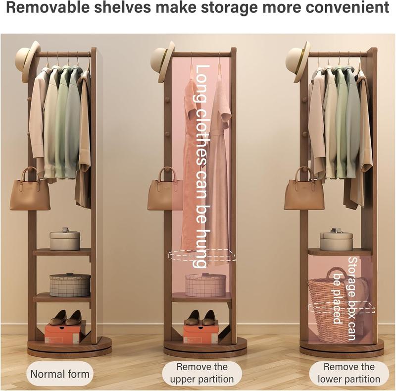 【HOT】Full Length Mirror,Full Body Mirror Solid Wood Floor Mirror with Coat Rack, Full Length Mirror with Stand Long Mirrors for Bedroom,Living Room, Multifunctional, Space Saving