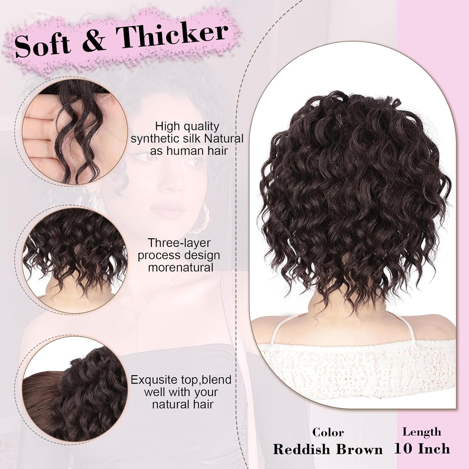 【FLASH SALE] Summervibes CHAOEE 10Inch Curly Ponytail Extension Drawstring Ponytail for Black Women Synthetic Short Hair Two Styles in One Versatile Pony Tails(Black Brown)