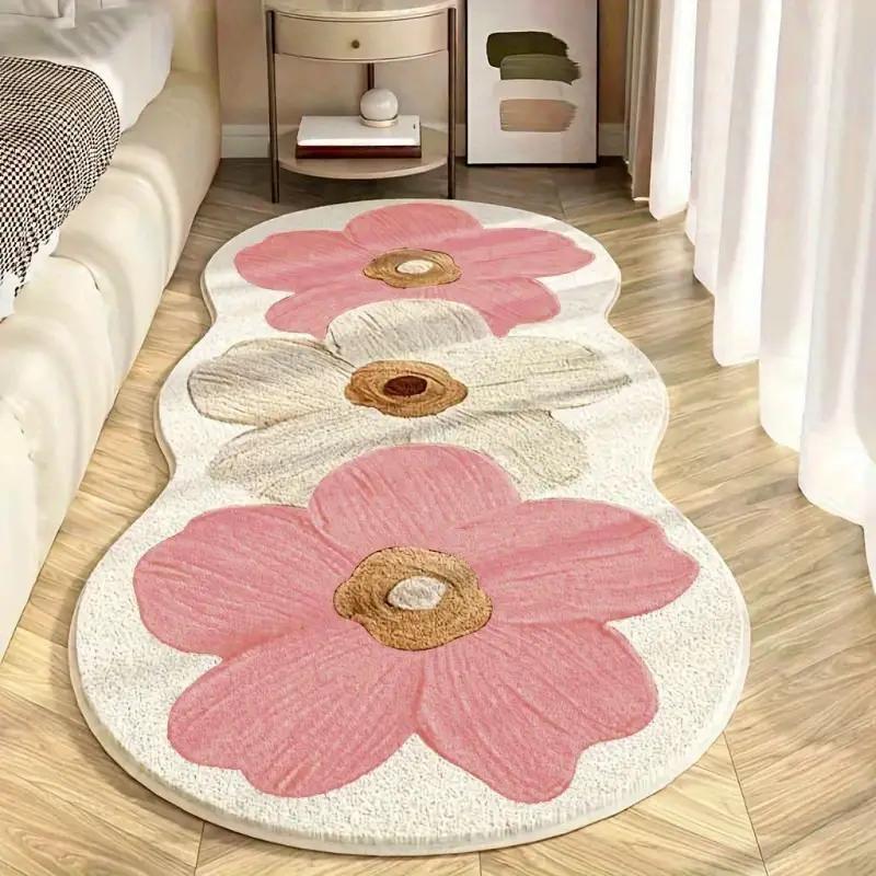 Special-Shaped Floral Plush Rug, Decorative Rug, Home Decor Rug, Soft Thick Non-Slip Carpet for Living Room, Bedroom, Dining Room or Kitchen Decor