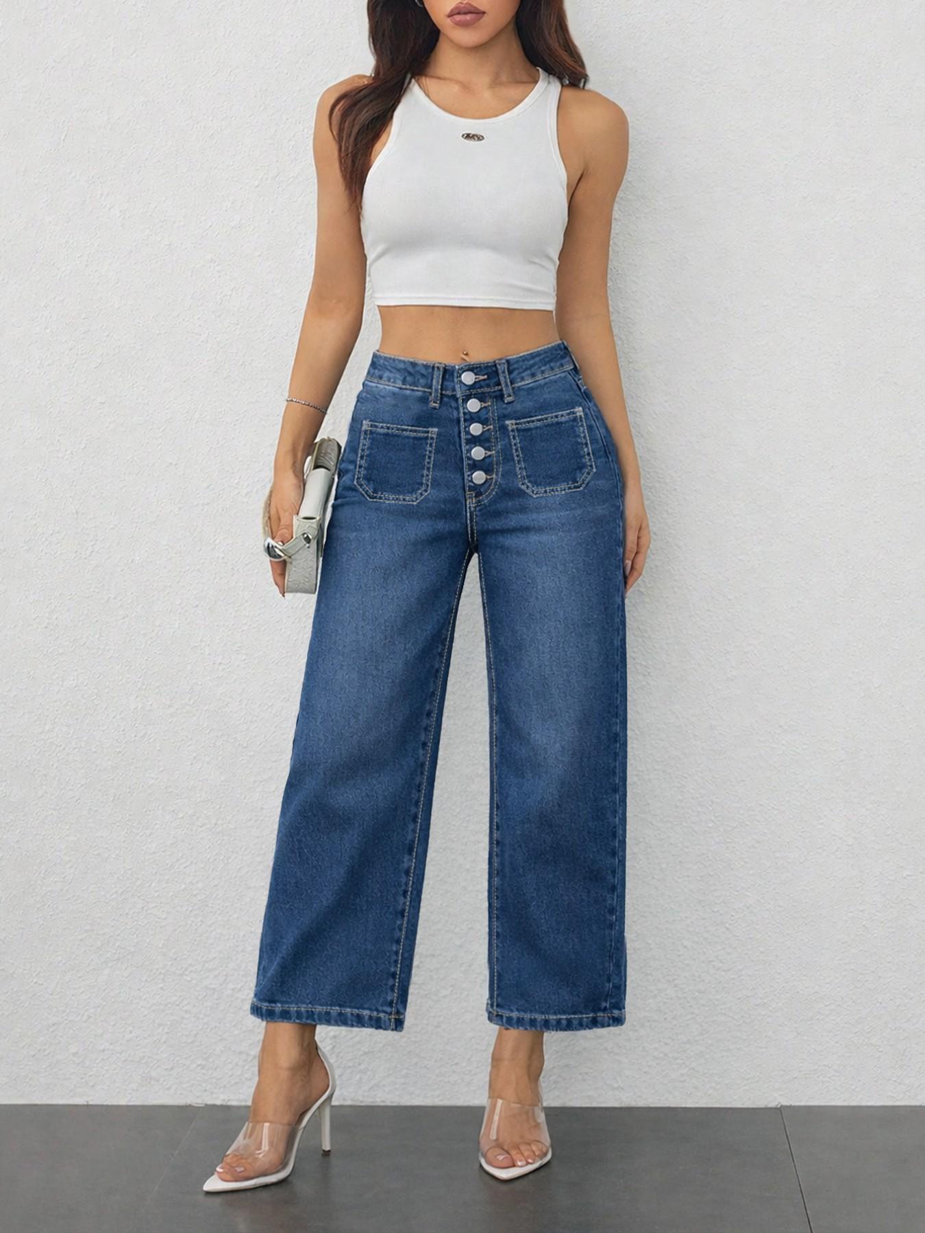 Women's High-Waisted Loose-Fit Denim Jeans, Comfortable Washed Blue Straight-Leg Pants for All Seasons, Casual Street Style