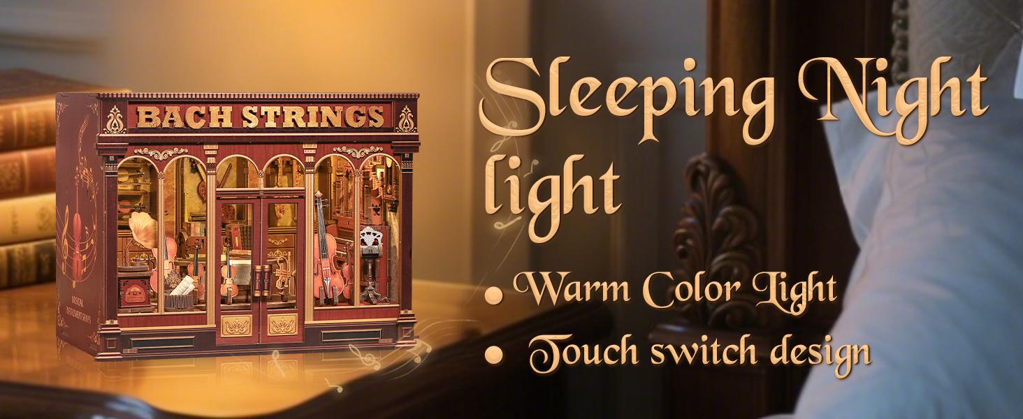 CUTEBEE Bach Strings 3D DIY Book Nook Kit – Miniature House Dollhouse with LED, Handmade for Teens & Adults | Perfect Christmas & Birthday Gift, Bookshelf Decoration
