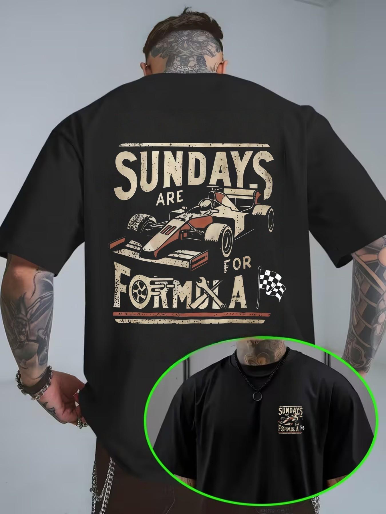 F1 Racing Print Vintage Cotton Short Sleeve T-Shirt, Casual Loose Fit, Home Wear, Daily, Tiktok Trend, Comfortable Unisex Top