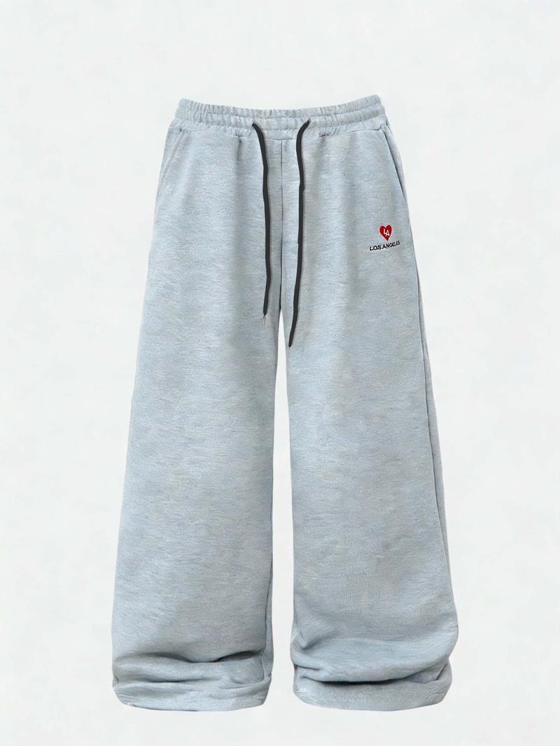 Men's Baggy Sweatpants High Waisted with Plaid Waistband, Trendy Wide Leg Lounge Pants, Casual Streetwear Joggers with Side Stripes