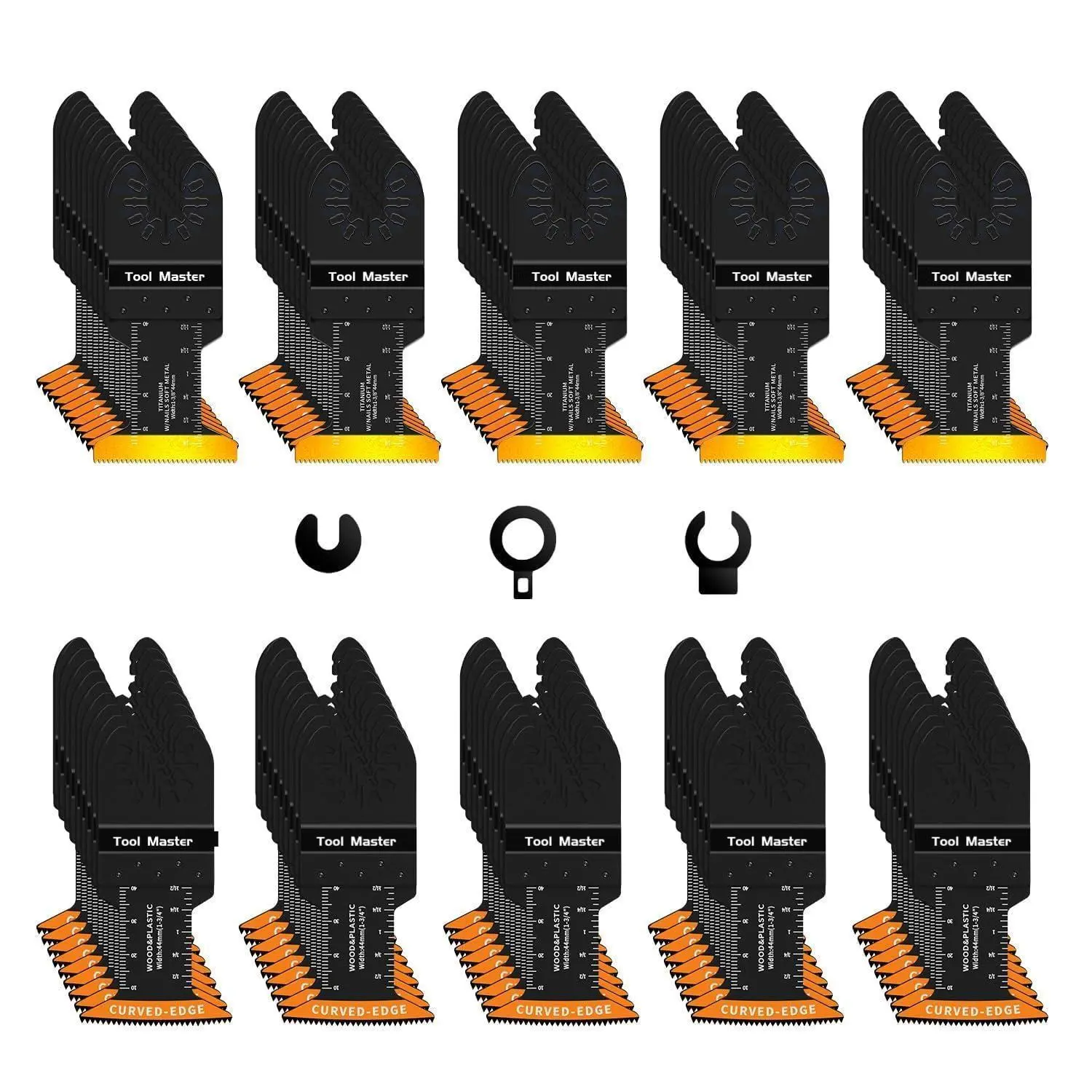 50/100PCS Oscillating Tool Blades, Titanium & HCS Curved Edge Multi Tool Saw Blades for Metal Wood Plastic Cutting, Compatible with Dewalt, Milwaukee, Dremel, Ryobi, Rockwell