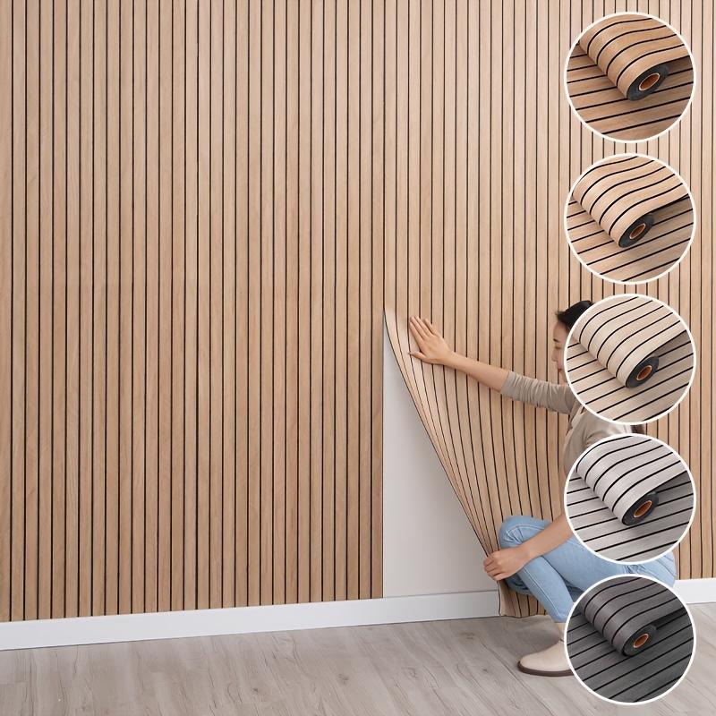 1 Roll Wood Grain Striped Wall Sticker | Thickened 3D Textured Self-Adhesive Wallpaper, Waterproof for TV Background, Bedroom, Living Room & Ceiling | Cuttable Easy-to-Stick Faux Wood Panel, Moisture-Proof