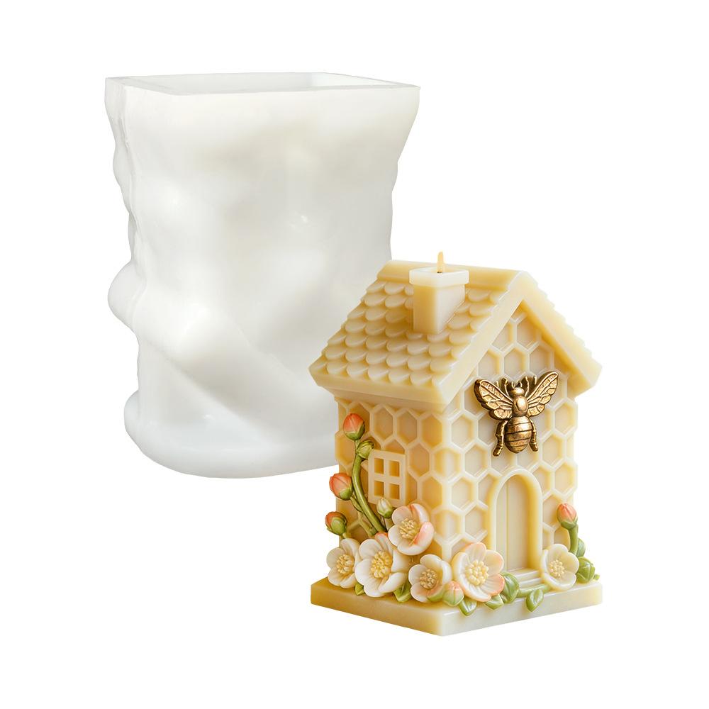 Honeycomb Small House Embossed Flower Candle Mold DIY Honeycomb Hut Shape Multifunctional Aromatherapy Plaster Epoxy Soap Mold Easy To Release Creative Handmade Ornaments