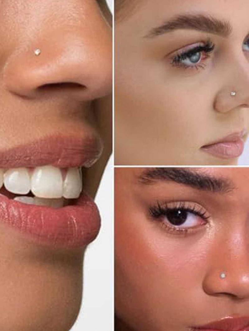 18g Threadless Nose Studs CZ Nose Rings For Women Labret Studs Push In Flat Back Stud Earrings Nose Nostril Tragus Helix Piercing Jewelry