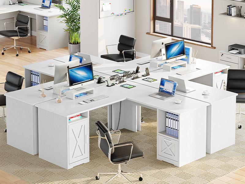 DWVO L Shaped Desk with Power Outlets, 60 Inch Computer Desk Corner Desk with File Drawer, Home Office Desk with Monitor Stand & Storage Shelves, L-Shaped Desk with File Cabinet