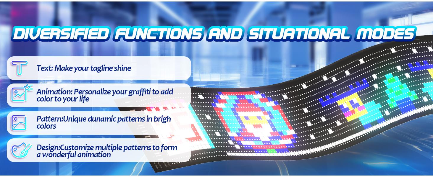 LED RGB Matrix Pixel Screen, 1 Count Scrolling Bright Advertising LED Sign, Flexible USB Powered 5V Bluetooth-compatible LED Light Car Sign with APP Control, Decorative LED Lamp Waterproof Text Colorful Lighting Portable Animations