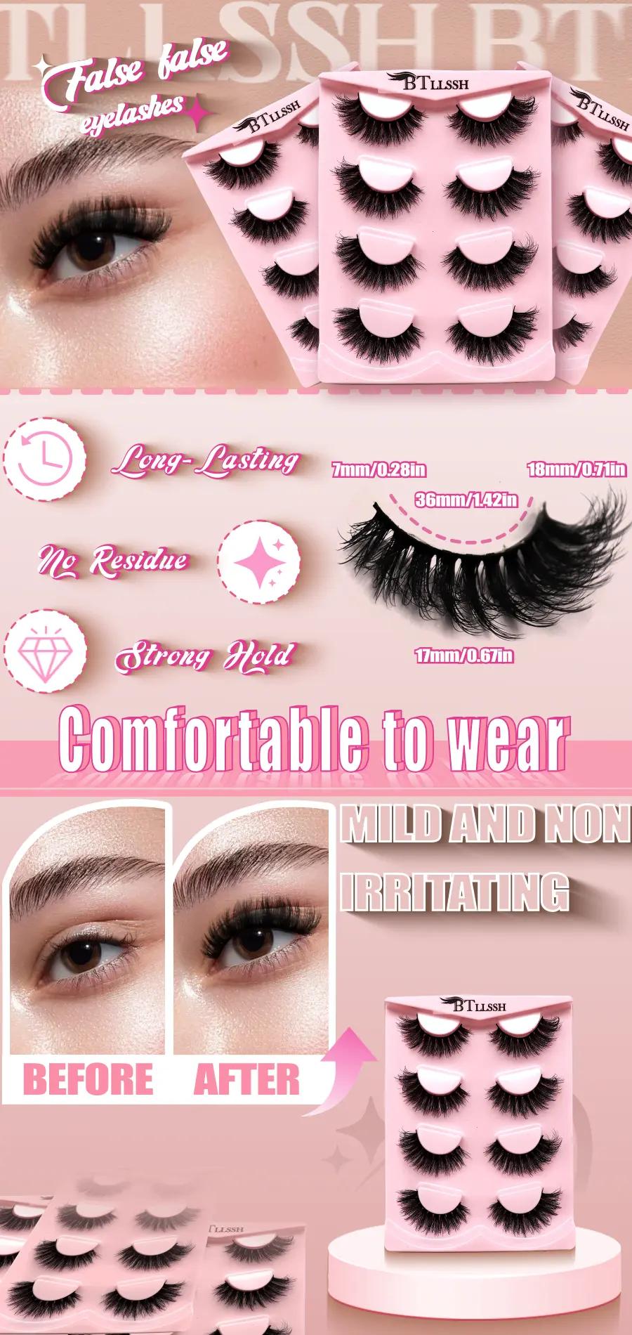 Thick False Eyelashes, Eyelash Set, Wispy Cat-Eye Faux Cluster Lashes, Natural Curling Eye Makeup Strip Lashes for Women & Girls #TOP PICKS