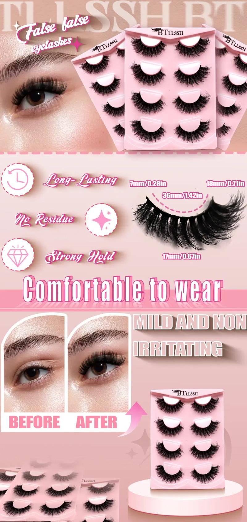 Thick False Eyelashes, Eyelash Set, Wispy Cat-Eye Faux Cluster Lashes, Natural Curling Eye Makeup Strip Lashes for Women & Girls #TOP PICKS