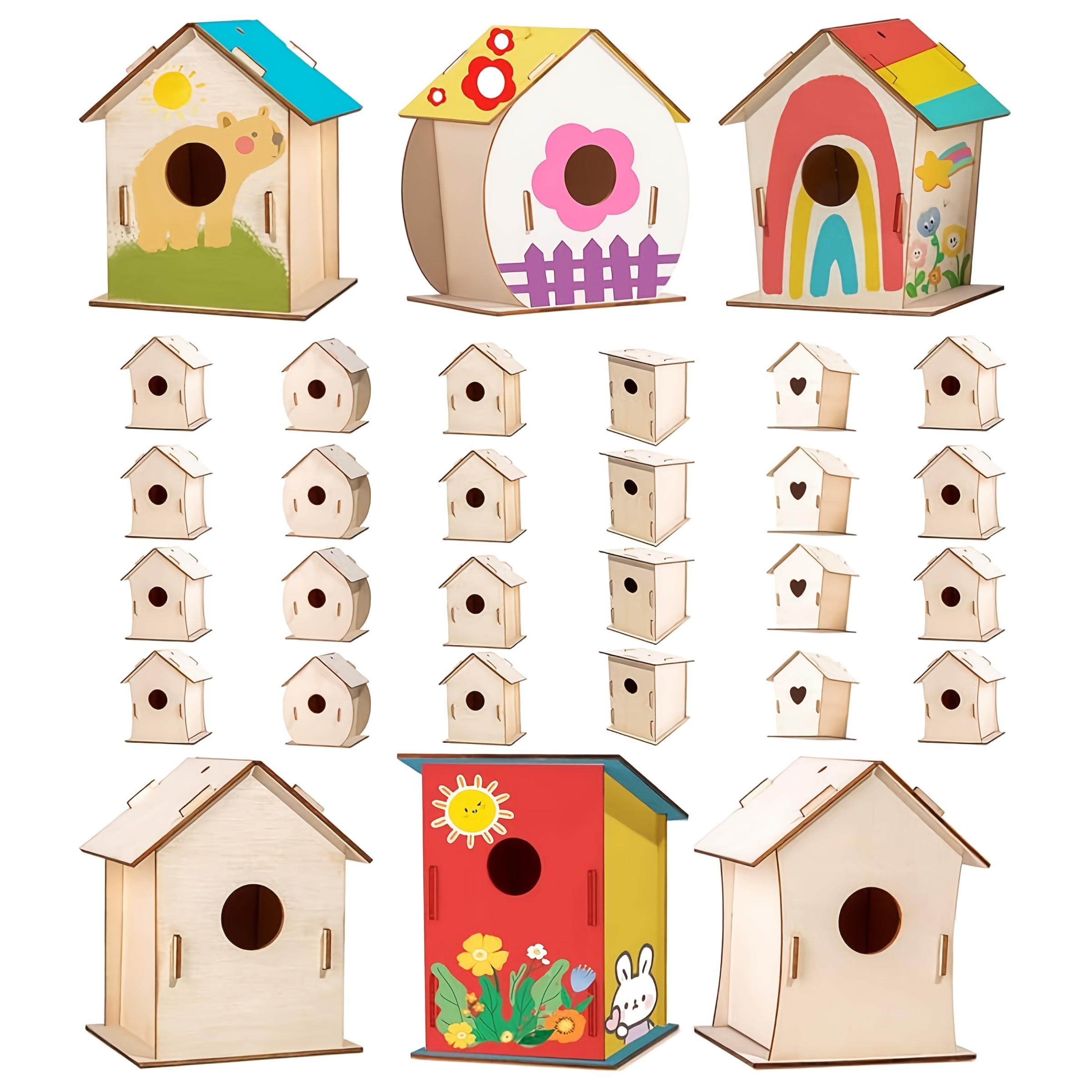 Unfinished DIY Wood Birdhouse Kit, Paint Your Own Wooden Craft Birdhouse, Perfect for Crafts, Parties, Birthdays, DIY Art Supplies