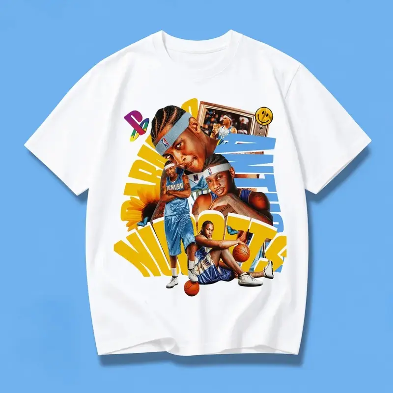 MELO Carmelo Anthony Vintage Basketball Graphic Unisex Heavyweight Cotton T-Shirt, Oversized Loose Fit Throwback Sports Streetwear Tee, Soft Breathable Casual Top for Game Days, Watch Parties & Daily Casual Outfits, Classic Legend Athlete Apparel, Perfect