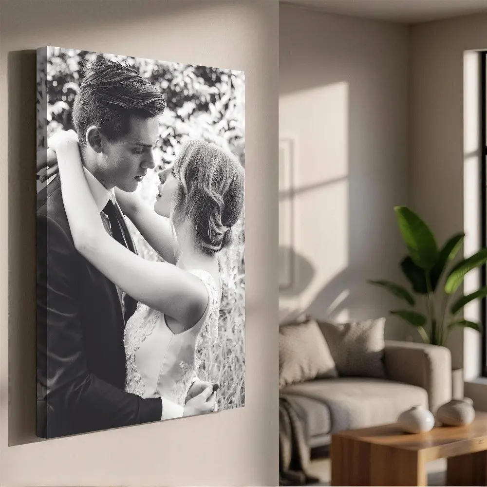 2D Flat Personalized Photo/Text Canvas with Wooden Frame - Bohemian/Modern Decor for Bedrooms, Living Rooms, Home Offices - Durable Hanging Picture, Perfect Gift for Holidays, Anniversaries, Housewarming