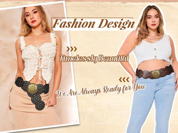 SUOSDEY chunky belt vibes Western Belts for Women Vintage Disc Waist Belts Concho Leather Belts Boho Waist Belt for Dress Jeans