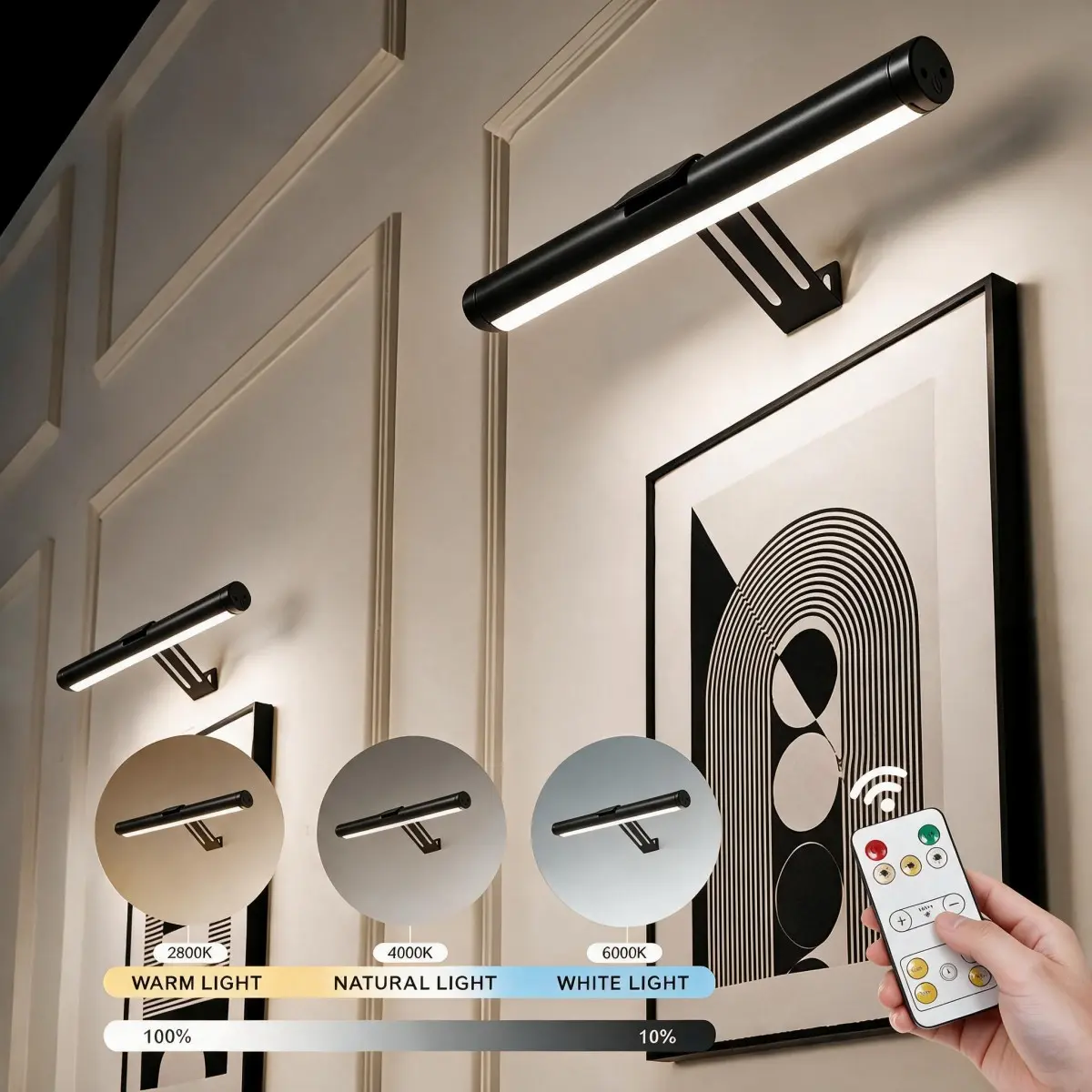 LED Magnetic Wall Light, 4000mAh Rechargeable Wall Sconce, 3 Color Temperatures, Touch & Remote & Timer Function, USB Charging Picture Display Light Mirror Front Lamp, Indoor Wireless Wall Lamp for Living Room Bedroom Hallway Bedside Reading