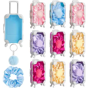LemonRoad 30 Pcs Mini Suitcase Empty Storage Box and Plush Ball Keychain Candy Luggage Containers Packaging Case for Galentine Bridal Shower Baby Shower Party Favors Travel Gifts (Multicolor)