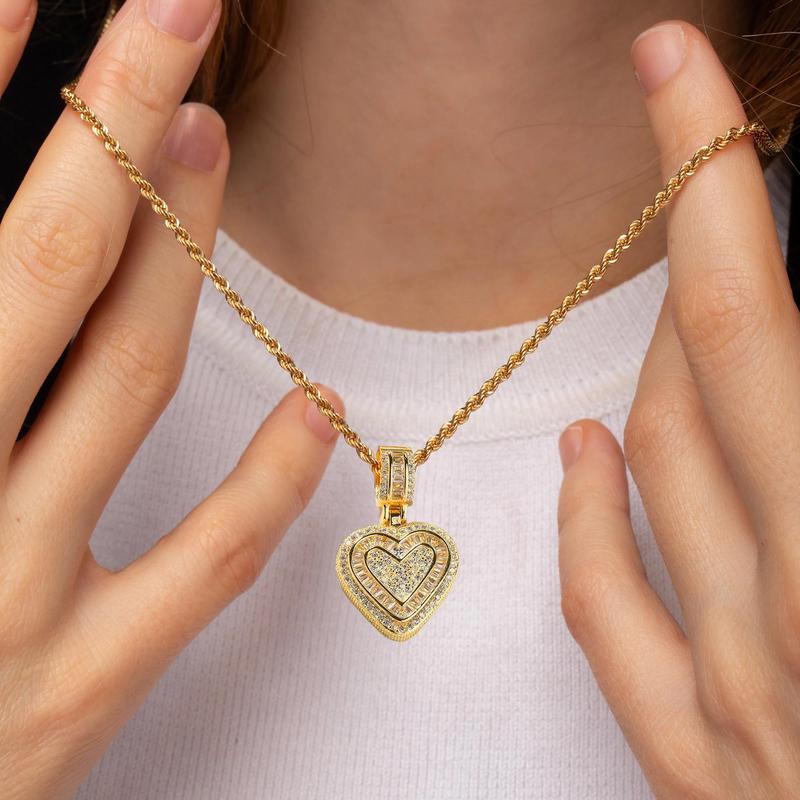 Hip Hop Heart Necklace Women or Men,Gold&Silver,Cubic Diamond Heart Pendant Necklace