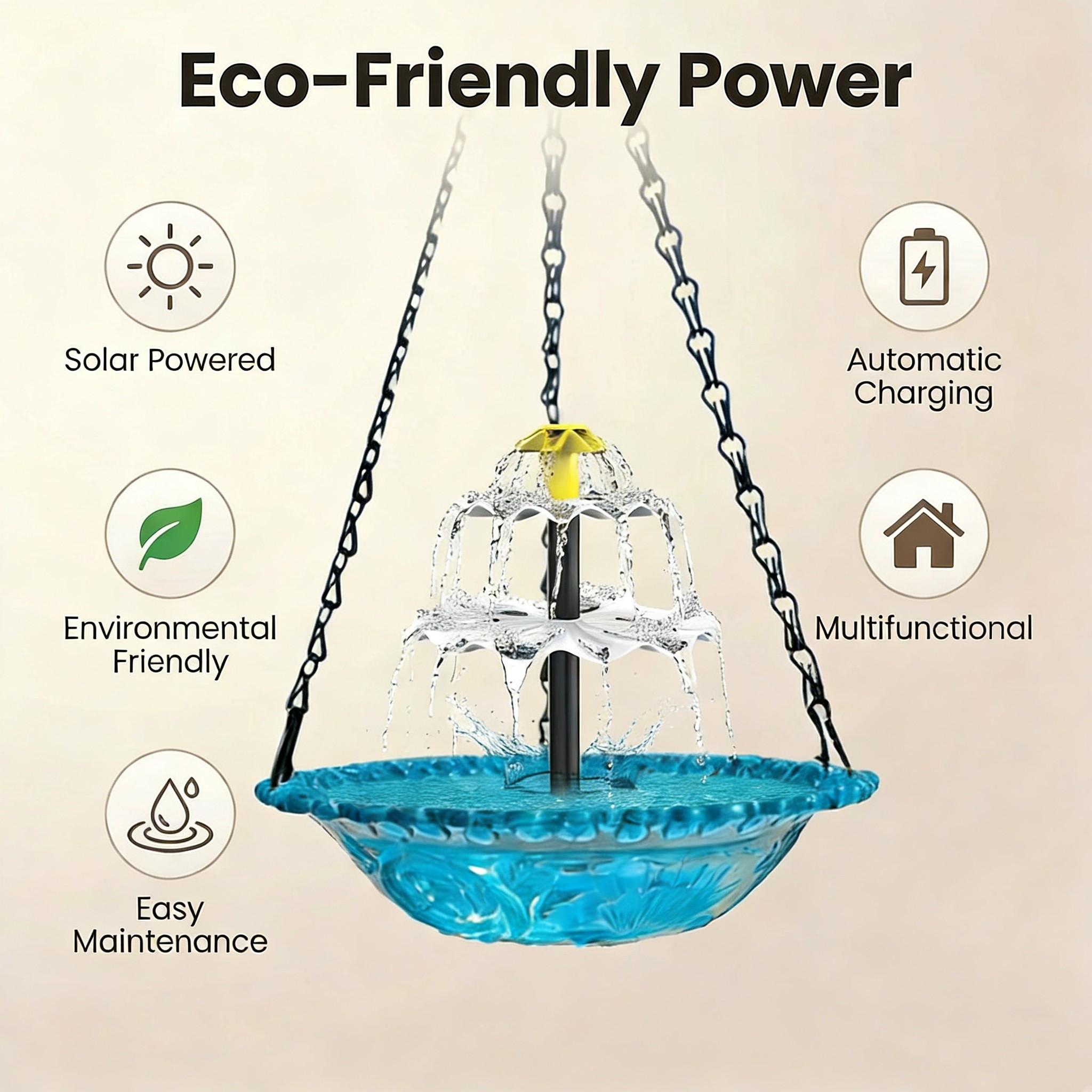 Solar Waterfall Hanging Bird Bath Fountain, Waterfall Feature, Outdoor Solar Pump & Glass Bowl, Solar Powered, Large Hummingbird Bath, Hummingbird Attractor, Garden Decor, Outdoor Decoration, 2026 New Model