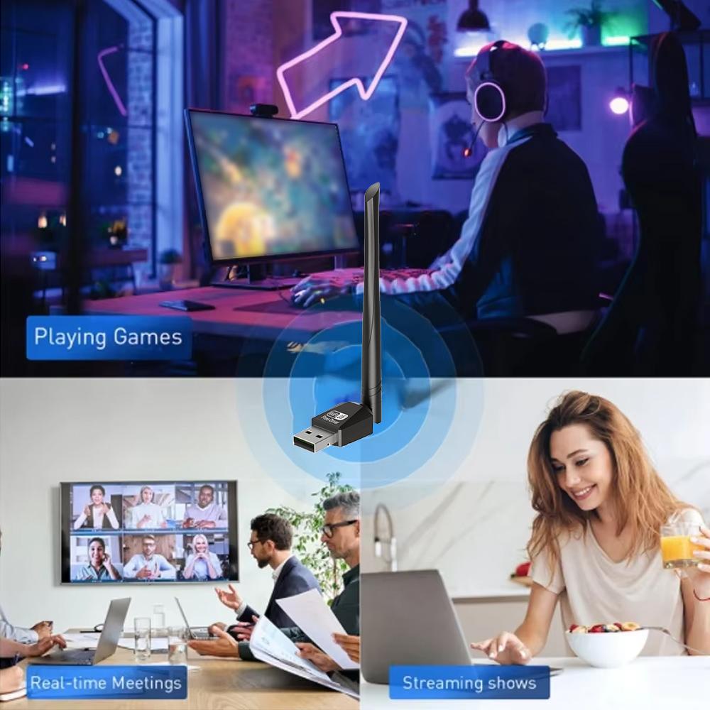 2 in 1 Wireless Adapter, USB Powered Wireless Adapter, Plug & Play High Speed Internet Adapter, No Driver Required, Compatible with Bluetooth-compatible & WiFi