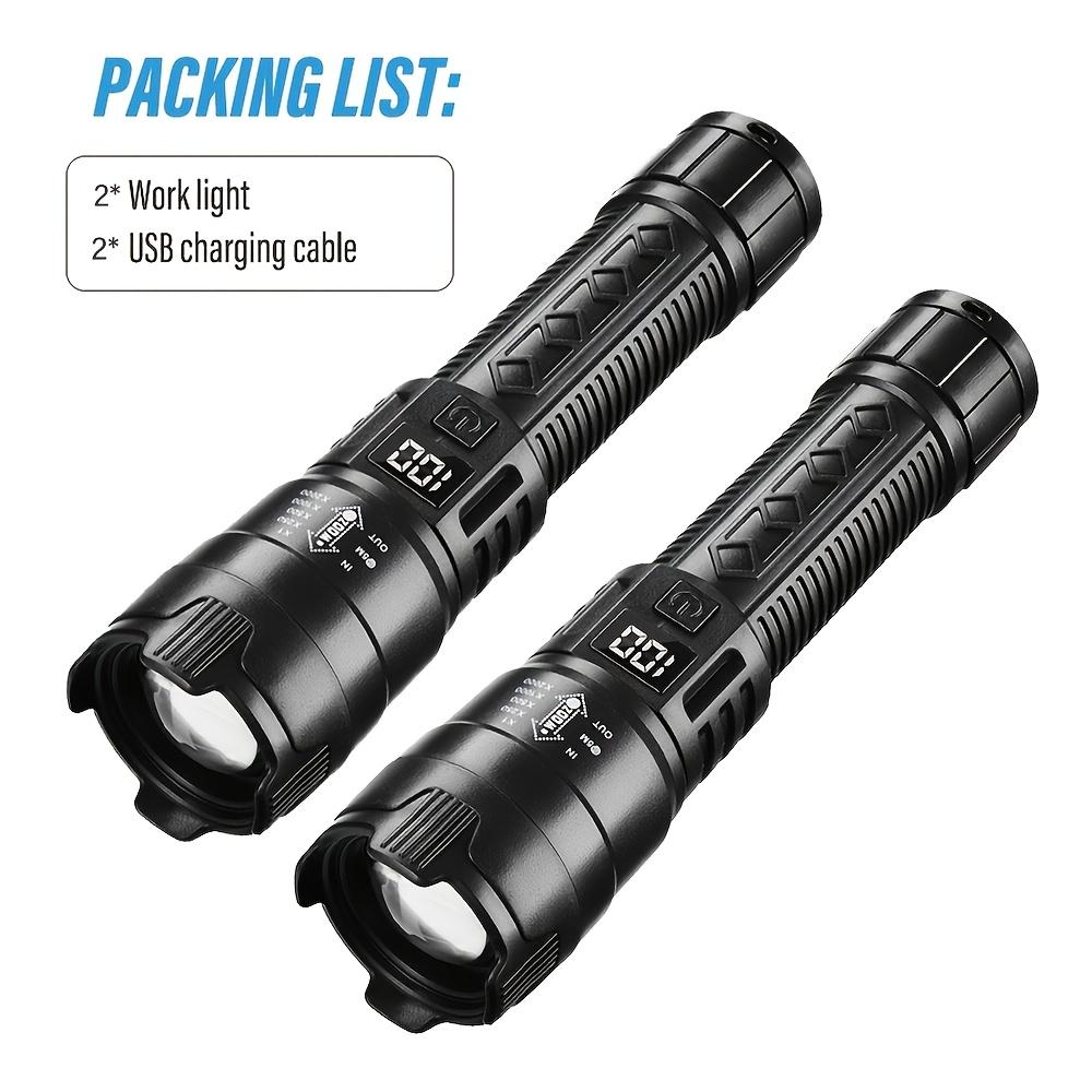 2 Counts Rechargeable LED Flashlights, Portable Zoomable High-Lumen Flashlights with Battery Indicator, Three Lighting Modes for Outdoor, Camping, Work and Emergency Lighting