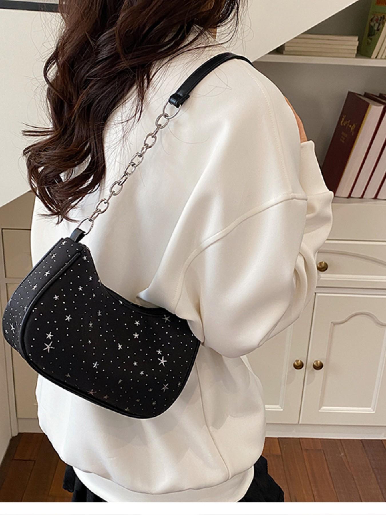 Gentle Star Print Underarm Bag, Adjustable Drawstring Handle, Spring Summer Commuter Shoulder Bag, Trending 2026 Fashion Accessory