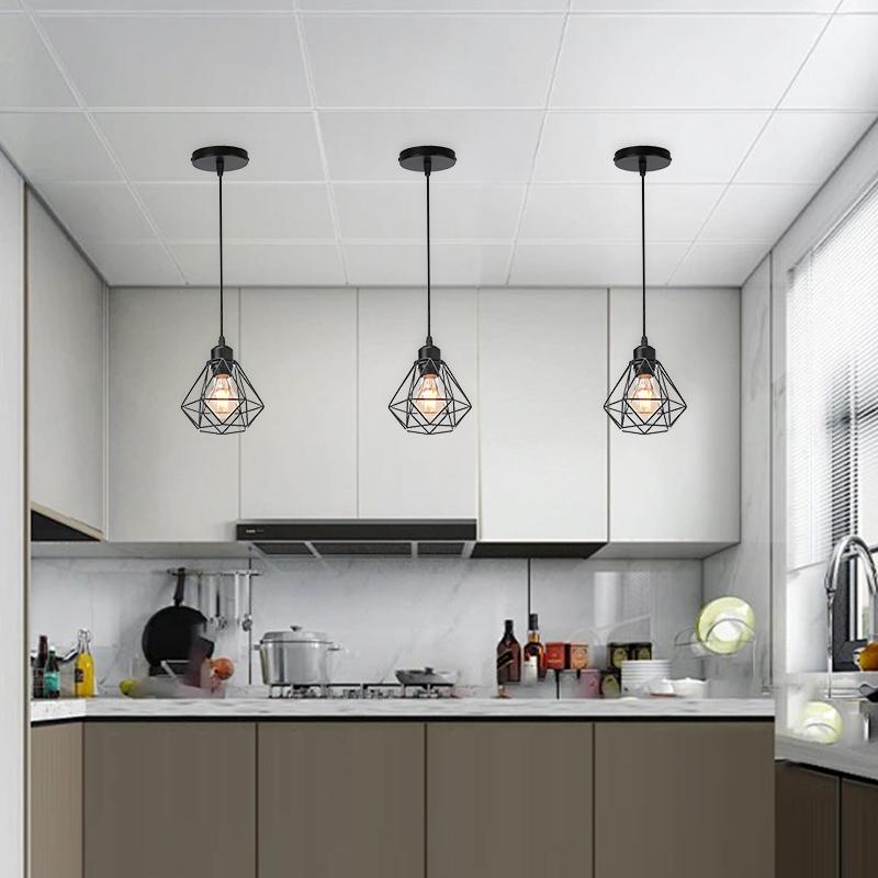 Modern Minimalist Pendant Light, Hexagonal Cage Ceiling Lamp, Industrial Metal Adjustable Lantern, Vintage Style for Restaurant Bedroom Cafe Living Room Shop