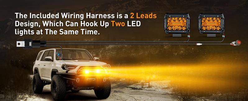NAOEVO 4 Inch LED Pod Lights, Spot Flood Amber Lights with 2 Leads Wiring Harness, Cube Pods for Truck, Boat, ATV, UTV, 2 Pcs (Amber)