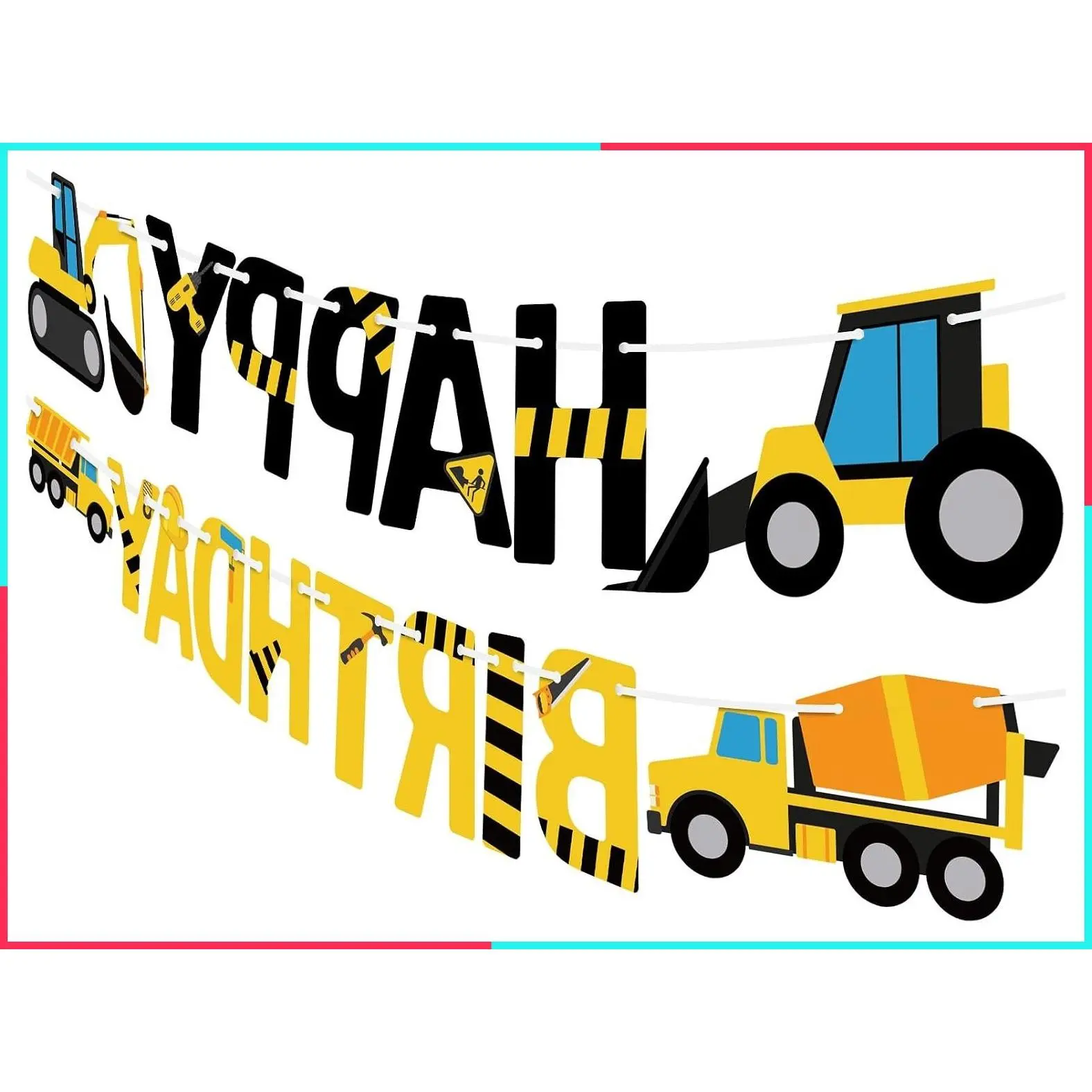 Happy Birthday Banner Construction Party Decorations Supplies for Boys 1st 2nd 3rd Garland Excavator Dump Truck Tractor Sign