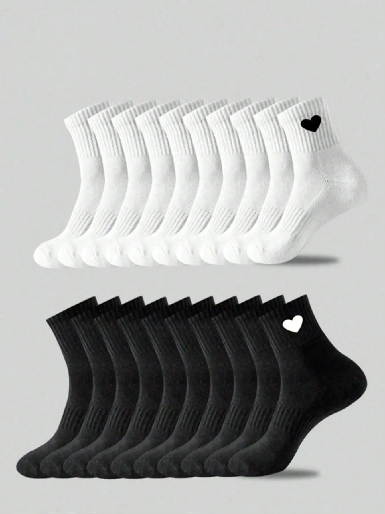 5 Pairs/10 Pairs/20 Pairs Socks, Heart Pattern Mid-Calf Socks, Unisex, Breathable, Sweat-Wicking, All-Season Wear