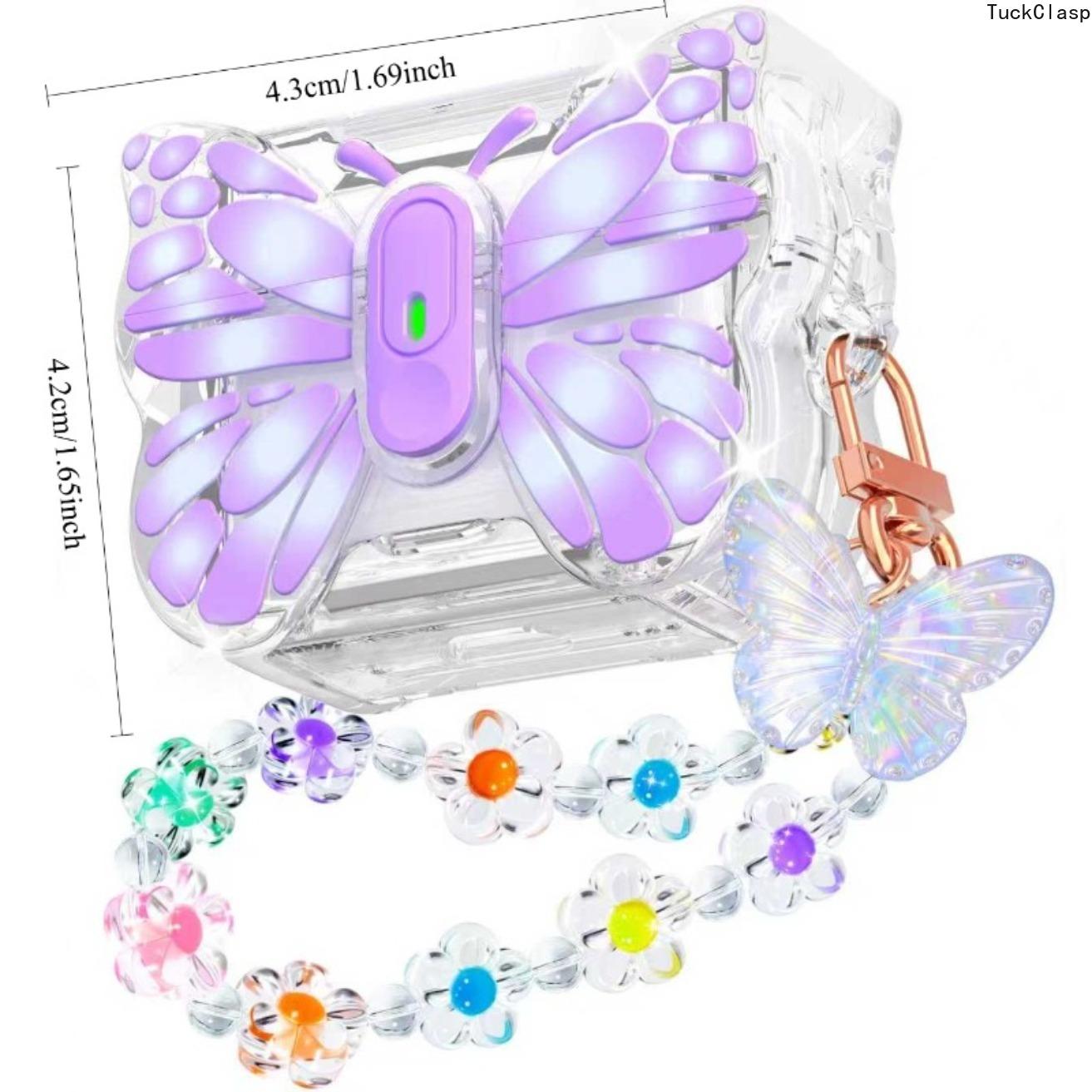2026 New Compatible with for Airpods Pro/Pro 2 Earbud Case - Vibrant Purple Butterfly Wings, Translucent Pink TPU Soft Case with Stand, Includes Wrist Strap Hook - The Perfect Gift for Women