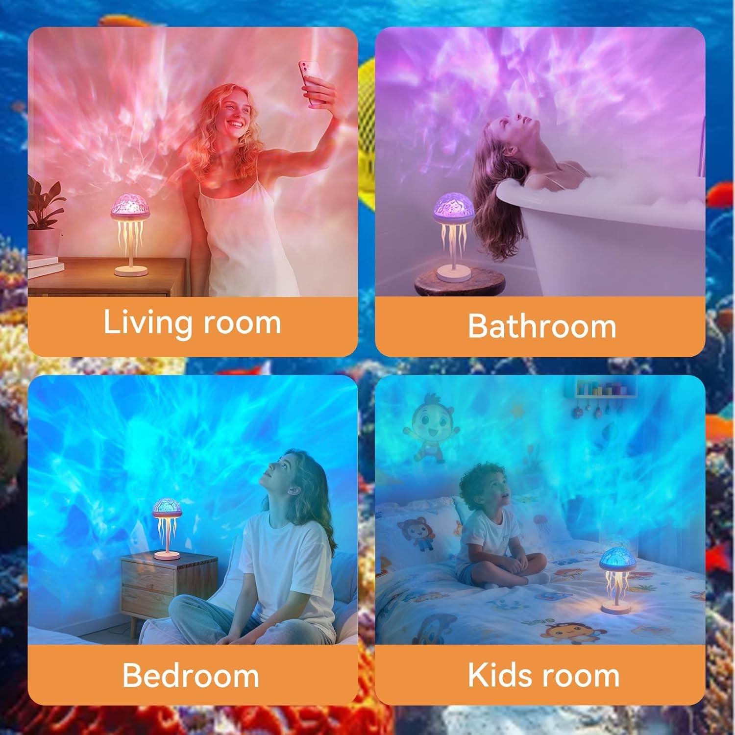 1 Piece Jellyfish Lamp Projector Night Light, 7-Color Changing, Portable and Bright Table Lamp, Waterproof Night Light for Bathroom, Ocean Ambient Light, Suitable for Bedroom, Living Room, Home Decoration, Birthday Gift for Teens and Girls