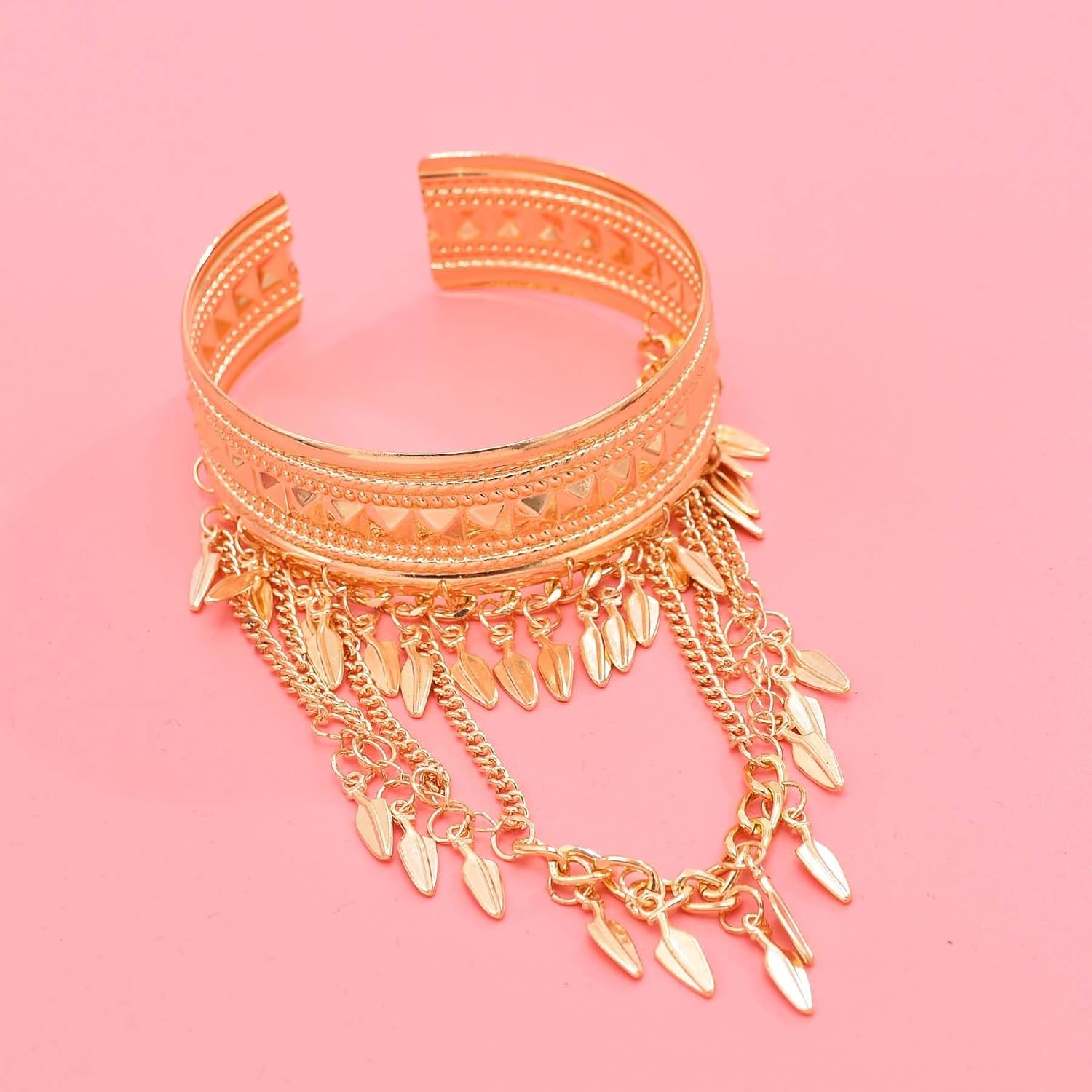 3 Styles Golden  Leaf Tassel Cuff Arm Bangle,Adjustable Open Bracelets for Women, Ethnic Boho India  Accessories Party Festival