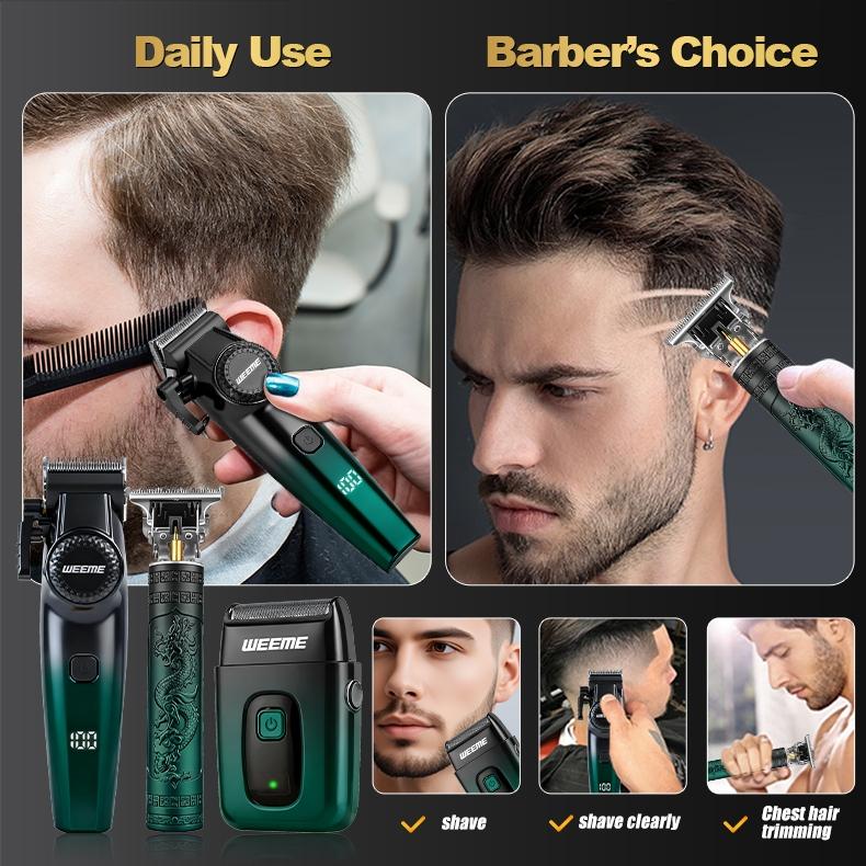 Weeme Men's Electric Hair Trimmer Set, Barber Hair Clippers, 3-Piece Beard Trimmer Kit, USB Charging, T-Shape Blade, Razor, Nose Hair Trimmer, Holiday Gift