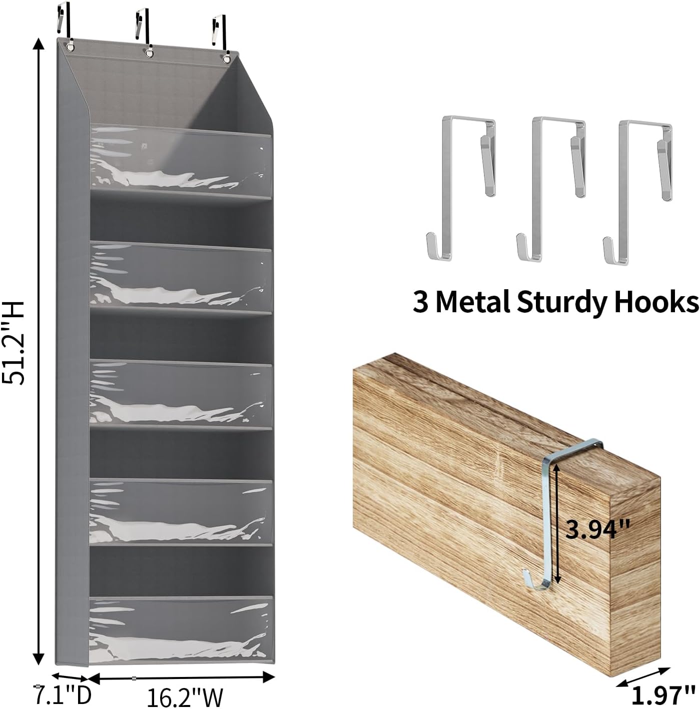 Over the Door Organizer Storage - 5- Tier Hanging Organizer with 5 Large Pockets, Anti-Tilt Design, 44 lb Capacity for Bedroom, Bathroom, Pantry, Perfect for Room Décor and Gifts.