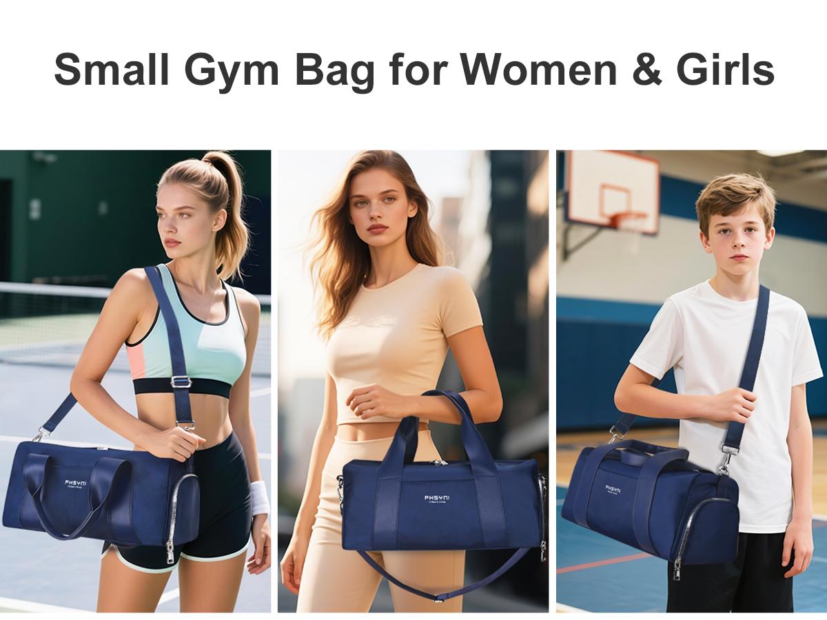 Small Gym Bag for Girls Kids,Sport Duffle Bag for Women Fitness Workout, Travel, Dance, Ballet, Swim with Shoes Compartment & Waterproof Pocket,Easy Carrying Pu Leather Handle (16"-Small)