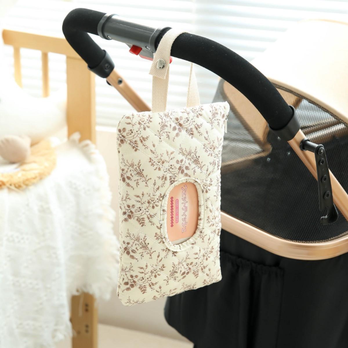 Floral Hanging Wet Wipe Bag with Handle, Portable & Convenient for Baby Stroller, Daily Use, Travel, Makeup, Outdoor Storage, Floral Print