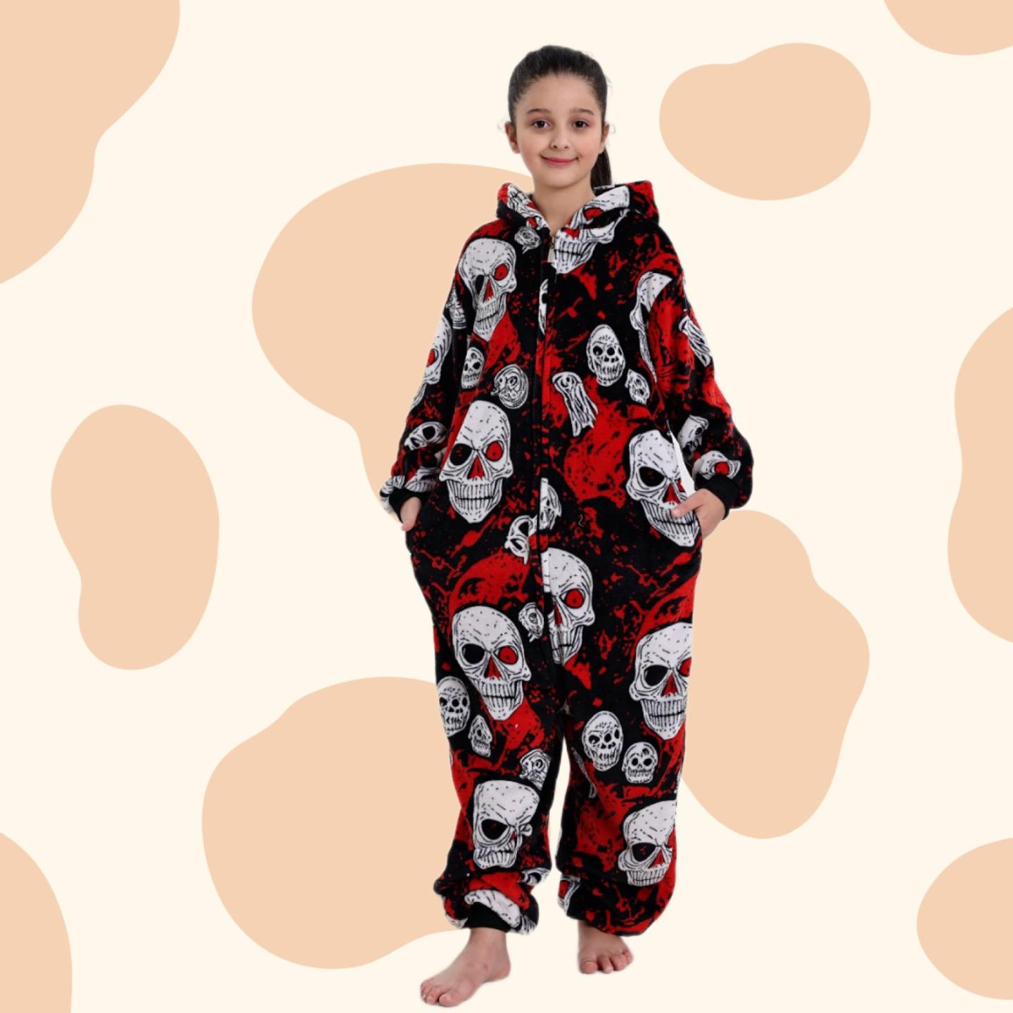 Flame-Resistant One-Piece Pajamas, Cozy Gift, All-Season Loungewear, Zipper Closure, Side Pockets, Hooded