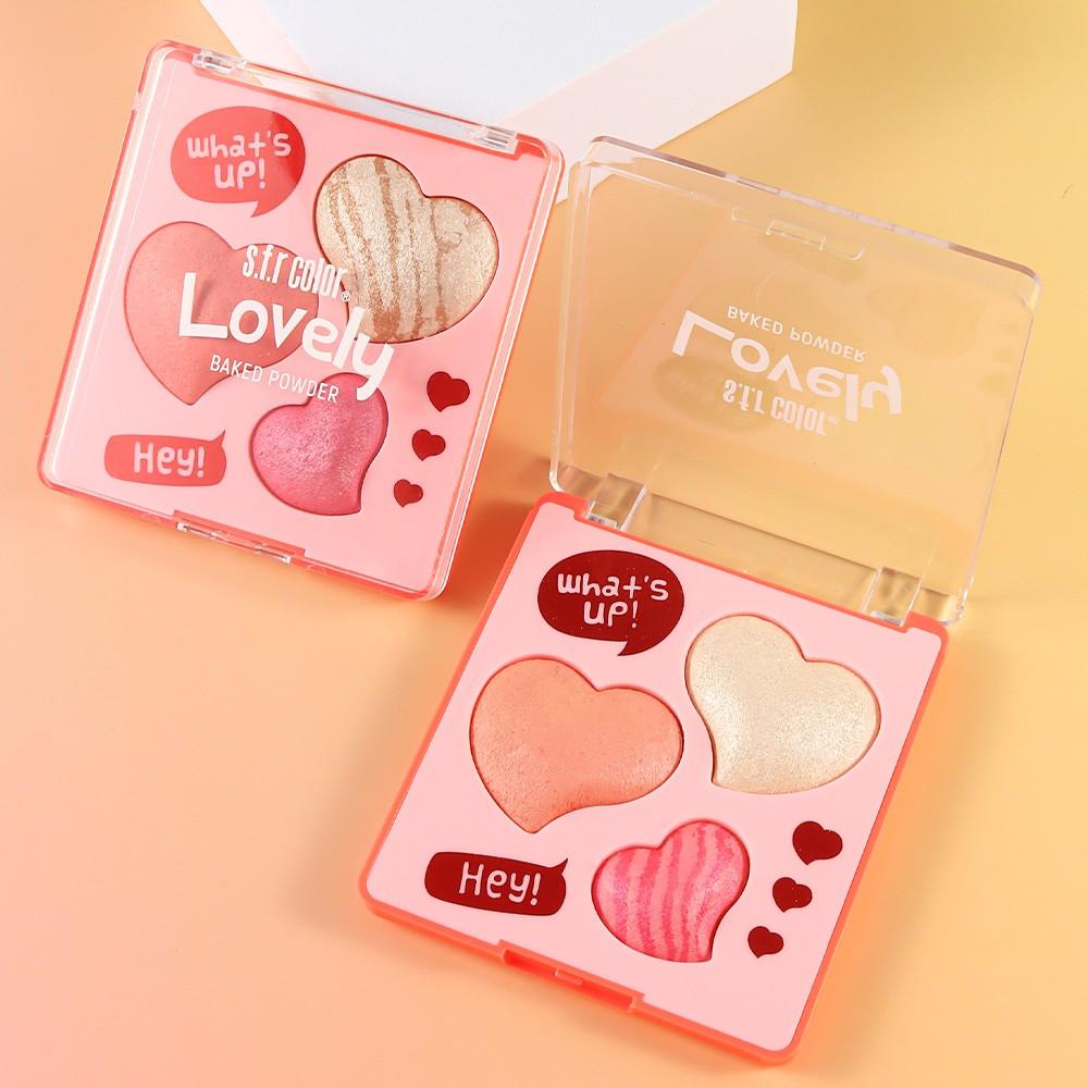 Three-Color 4D Heart Blush Powder, Long-Lasting Makeup Highlighter, Natural Look, Perfect for Daily Use, Enhances Complexion