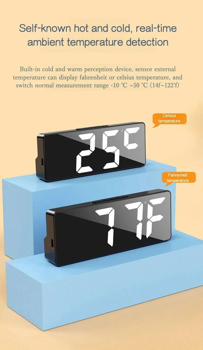 Digital Clock LED Wake Up Light Multifunctional Alarm Clock Bedroom Electronic Desktop Clock With Temperature Display Adjustable Brightness USB Powered Clock