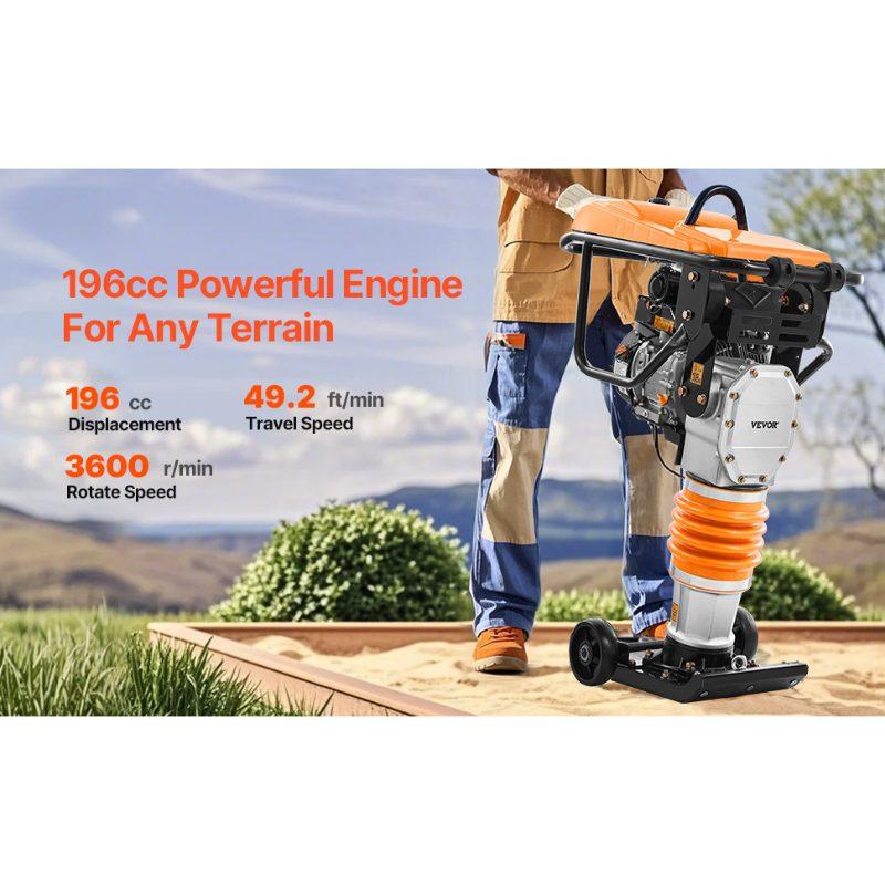VEVOR Jumping Jack Compactor, 6.5 HP Vibratory Rammer Fuel-Powered 196 cc Engine Tamper, 3600 lbs Impact Force, 26 Max Compaction Depth, for Soil, Gravel, Footings, Concrete Slabs, and Foundations VEVOR Jumping Jack Compactor, 6.5 HP Vibratory Rammer Fuel-Powered 196 cc Engine Tamper, 3600 lbs Impact Force, 26 Max Compaction Depth, for Soil, Gravel, Footings, Concrete Slabs, and Foundations